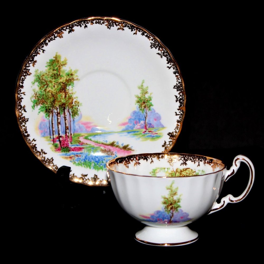 Aynsley Bluebell Time Teacup Set | Vintage Aynsley Oban Shape Tea Cup & Saucer